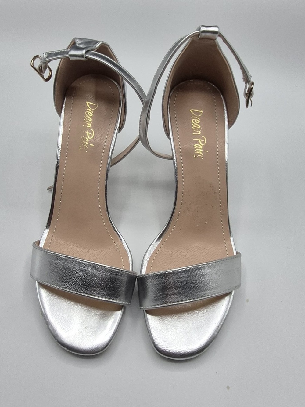 Dream Pairs Silver Open-Toe Ankle-Strap Heels